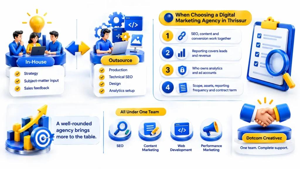 Content Marketing Strategy: Decide What to Outsource, Compare Digital Marketing Agencies in Thrissur, Evaluate SEO and Content Services, Track Revenue, and Maintain Account Ownership.