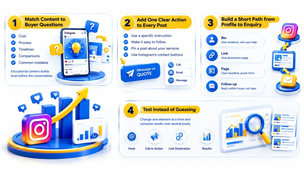Instagram Views but No Enquiries: Turn Views Into Leads With Buyer-Focused Content, Clear Calls to Action, an Optimized Profile, Simple Enquiry Paths, and Testing.