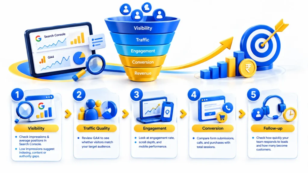 Digital Marketing Not Working: Diagnose Visibility, Traffic Quality, Engagement, Conversions, and Lead Follow-Up.